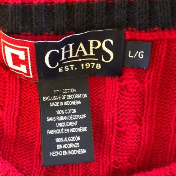 Chaps Red Cable Knit Cotton Sweater Long Sleeve Large - Picture 3 of 4
